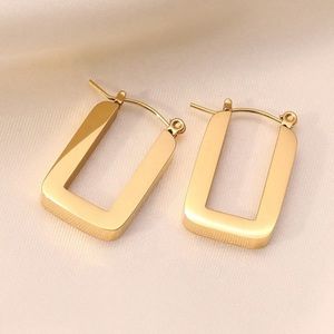 NEW Square U Shape Hoop Earrings PVD 18K Gold Plated Stainless Steel